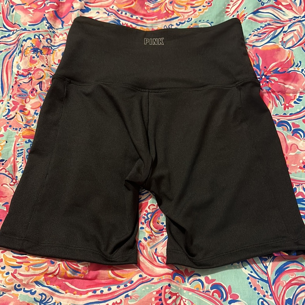 PINK Victoria’s Secret Bike Shorts Size XS Black Tie Dye Sides Worn Once Rainbow - Picture 5 of 5